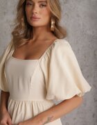 vices Rochie Midi Bejă cu croială evazată cu decolteu pătrat și mâneci bufante Briakke