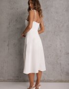 vices Rochie Midi Cloș Albă cu Crapatura cu Bretele Josine