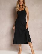 vices Rochie Midi Neagră cu croială cloș cu bretele late cu decolteu rotund Oversoul