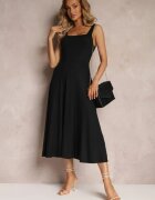 vices Rochie Midi Neagră cu croială cloș cu bretele late cu decolteu rotund Oversoul