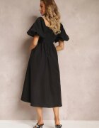 vices Rochie Midi Neagră evazată cu decolteu pătrat și mâneci bufante Briakke