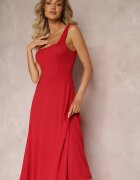 vices Rochie Midi Roșie cu croială evazată cu bretele largi și decolteu rotund Oversoul