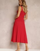 vices Rochie Midi Roșie cu croială evazată cu bretele largi și decolteu rotund Oversoul