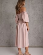 vices Rochie Midi Roz cu croială cloș cu decolteu pătrat și mâneci bufante Briakke