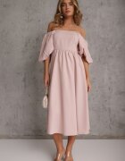 vices Rochie Midi Roz cu croială cloș cu decolteu pătrat și mâneci bufante Briakke