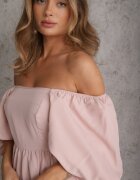 vices Rochie Midi Roz cu croială cloș cu decolteu pătrat și mâneci bufante Briakke