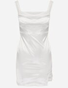 vices Rochie Mini Albă Mulată cu Șliț pe Picior și Fermoar Siendalice