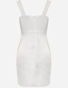 vices Rochie Mini Albă Mulată cu Șliț pe Picior și Fermoar Siendalice