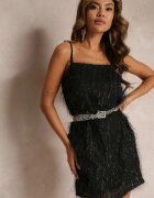 vices Rochie Mini Cocktail Neagră cu Pene Subțiri Clotile