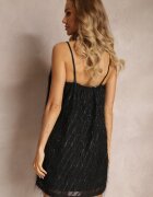 vices Rochie Mini Cocktail Neagră cu Pene Subțiri Clotile