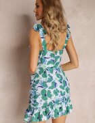 vices Rochie Mini Verde Ajustată cu Volane și Bretele Legate Sotti