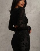 vices Rochie neagră Bodycon cu legătură la spate și model de catifea Raessa