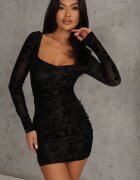 vices Rochie neagră Bodycon cu legătură la spate și model de catifea Raessa