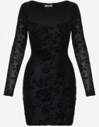 vices Rochie neagră Bodycon cu legătură la spate și model de catifea Raessa