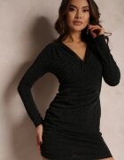 vices Rochie Neagră Cambrată Decorată Cu Drapaj Sepia