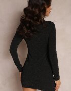vices Rochie Neagră Cambrată Decorată Cu Drapaj Sepia