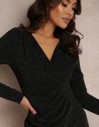 vices Rochie Neagră Cambrată Decorată Cu Drapaj Sepia