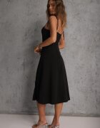 vices Rochie Neagră Cloș Midi cu Fentă pe Bretele Josine