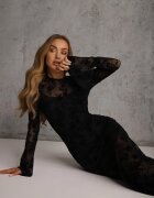 vices Rochie Neagră De Cocktail din Plasă cu Model de Catifea Fyreleva
