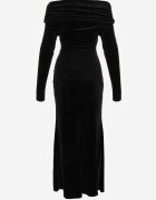 vices Rochie Neagră din Velur Off Shoulder cu Despicătură Elinesh