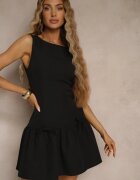 vices Rochie Neagră Drop Waist Fără Mâneci Cu Fundițe și Volan Follena