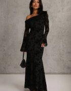 vices Rochie Neagră Elegantă Off Shoulder cu Model Floral din Velur Adrakharei