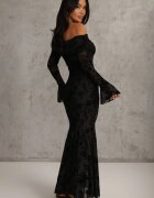 vices Rochie Neagră Elegantă Off Shoulder cu Model Floral din Velur Adrakharei