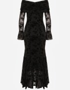 vices Rochie Neagră Elegantă Off Shoulder cu Model Floral din Velur Adrakharei