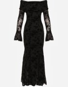 vices Rochie Neagră Elegantă Off Shoulder cu Model Floral din Velur Adrakharei