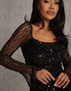 vices Rochie Neagră Mulată Decorată cu Paiete și Legătură Alethrolphi
