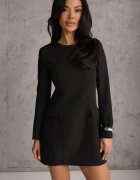 vices Rochie Negru Trapezoidală cu Croială Elegantă Decorată cu Imitație de Buzunare Agats