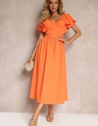 vices Rochie Portocalie Cambrată Maxi cu Volane Giftis