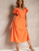 vices Rochie Portocalie Cambrată Maxi cu Volane Giftis
