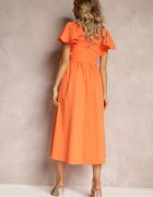 vices Rochie Portocalie Cambrată Maxi cu Volane Giftis