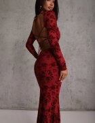 vices Rochie Roșie Bodycon cu plasă decorată cu model floral Rivita