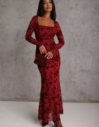 vices Rochie Roșie Bodycon cu plasă decorată cu model floral Rivita