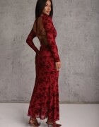 vices Rochie Roșie Bodycon cu plasă decorată cu model floral Rivita
