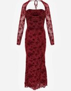 vices Rochie Roșie Bodycon cu plasă decorată cu model floral Rivita