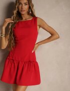 vices Rochie roșie Drop Waist fără mâneci cu fundițe și volan Follena
