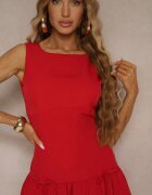 vices Rochie roșie Drop Waist fără mâneci cu fundițe și volan Follena