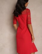 vices Rochie Roșie Mulată cu Croială Asimetrică Decorată cu Dantelă Natileira