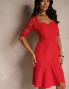 vices Rochie Roșie Mulată cu Croială Asimetrică Decorată cu Dantelă Natileira
