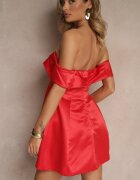 vices Rochie Roșie Spaniolă din Satin Decorată cu Aplicații Fenilune