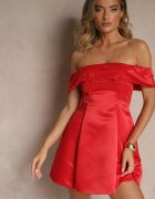 vices Rochie Roșie Spaniolă din Satin Decorată cu Aplicații Fenilune