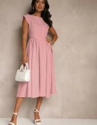 vices Rochie Roz cu Croi Evazat cu Decolteu Barcă Milioria