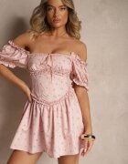 vices Rochie Roz Decorată cu legătură volane și mâneci bufante cu flori Tolilea