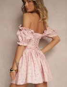 vices Rochie Roz Decorată cu legătură volane și mâneci bufante cu flori Tolilea