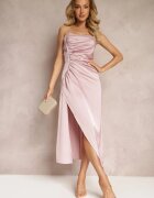 vices Rochie Roz Maxi cu șliț și drapaje Viviepa