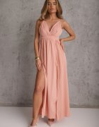 vices Rochie Roz Rozkloshata Maxi cu Bretele cu Decolteu Triunghiular Claudi