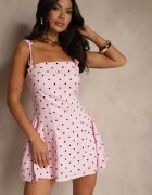 vices Rochie Roz Rozkloszowana cu Buline cu Bretele cu Legătură Tip Corset Sarione